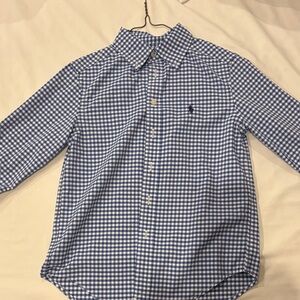 Ralph Lauren Blue and White Checkered Kids Button Down Shirt
